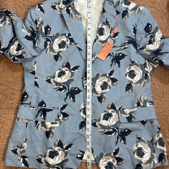 TALLIA Men's Slim-Fit Blue Floral Print Linen Blazer 42 Short NWT - Picture 5 of 11